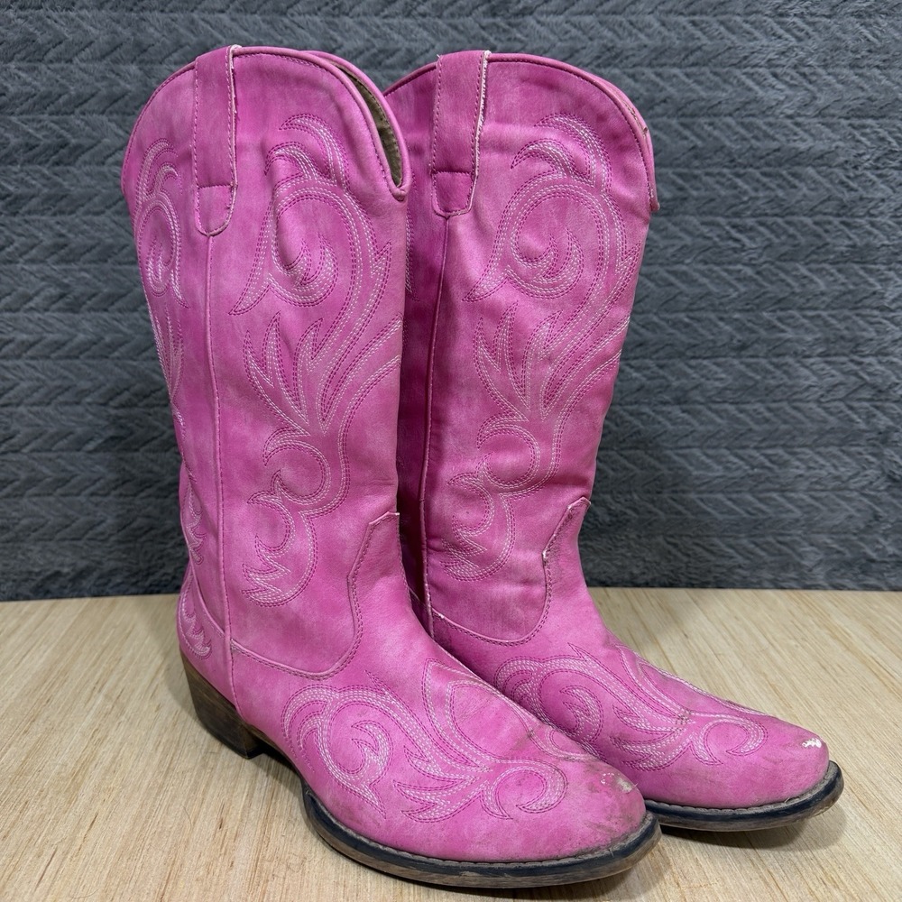 Roper Riley Embroidered Snip Toe Cowboy Women Pink Casual Boots Size 10.5